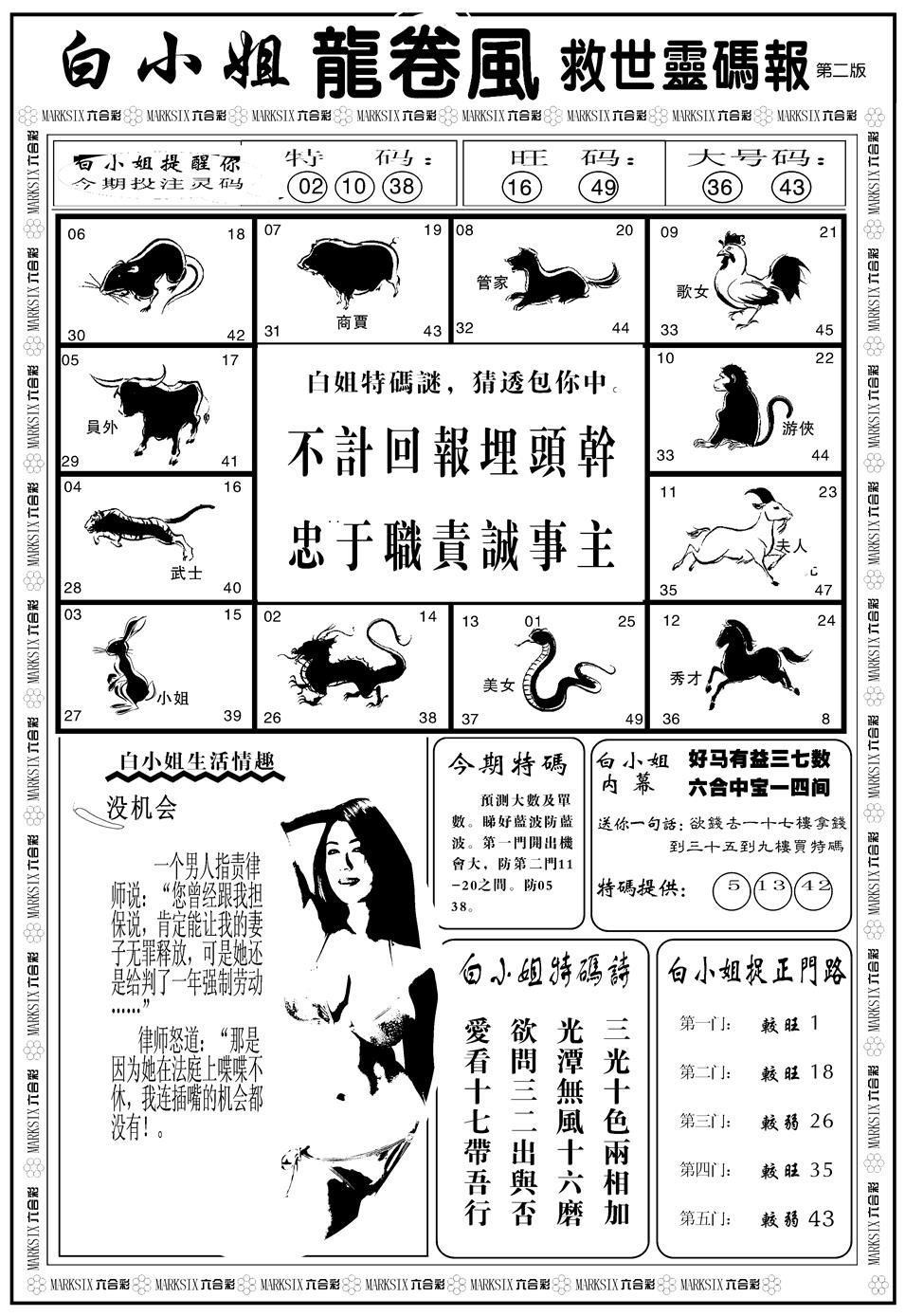六合彩113期另版白姐龙卷风B(黑白)