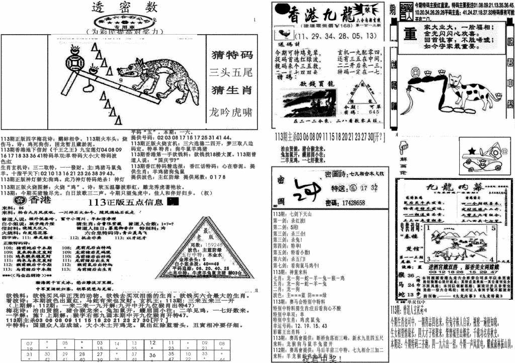 六合彩113期新透密数B(新)(黑白)
