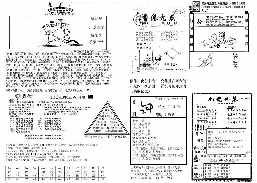 六合彩113期另新透密数B(新)(黑白)