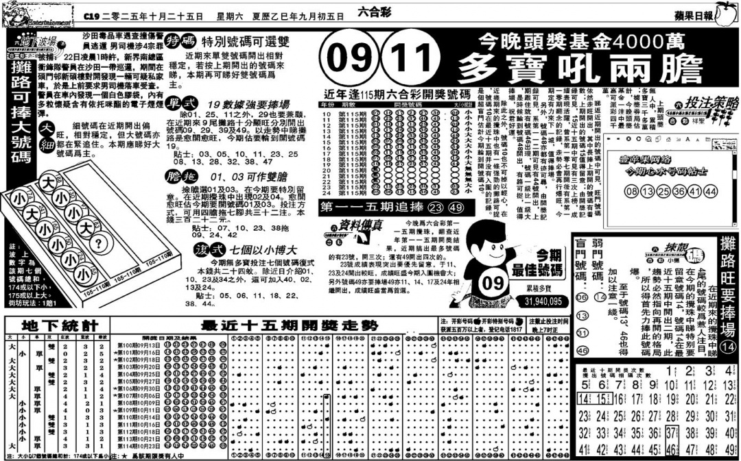 六合彩115期老版苹果日报(黑白)