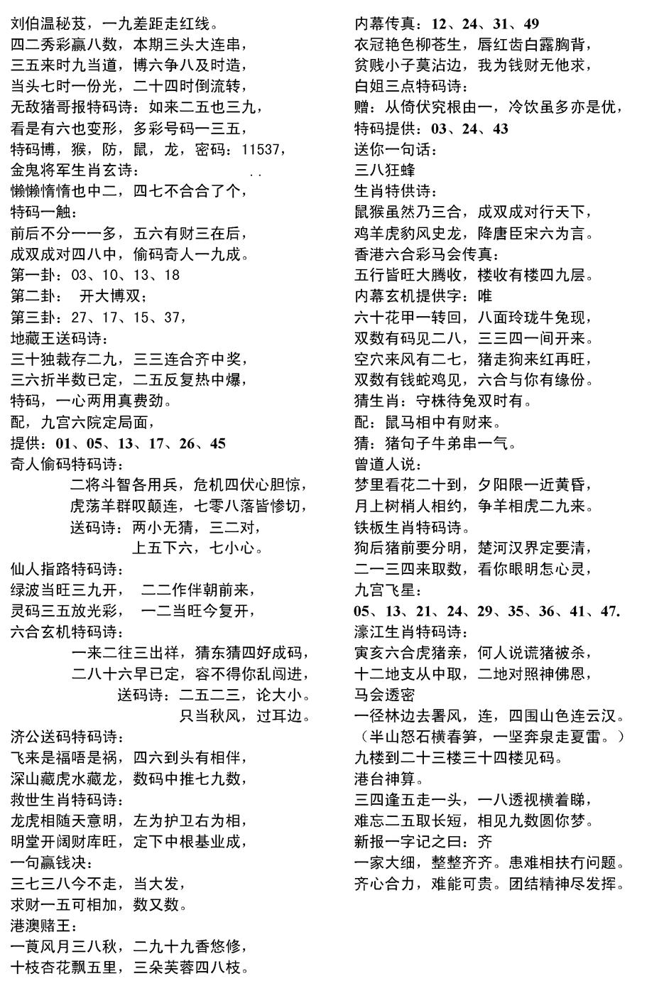 六合彩115期当日电脑综合资料D(黑白)