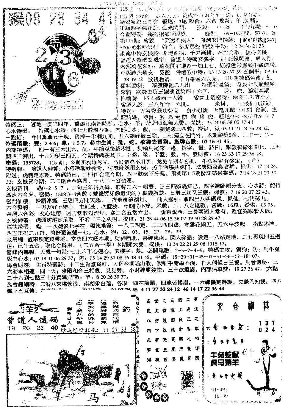 六合彩115期平西版彩霸王B(黑白)