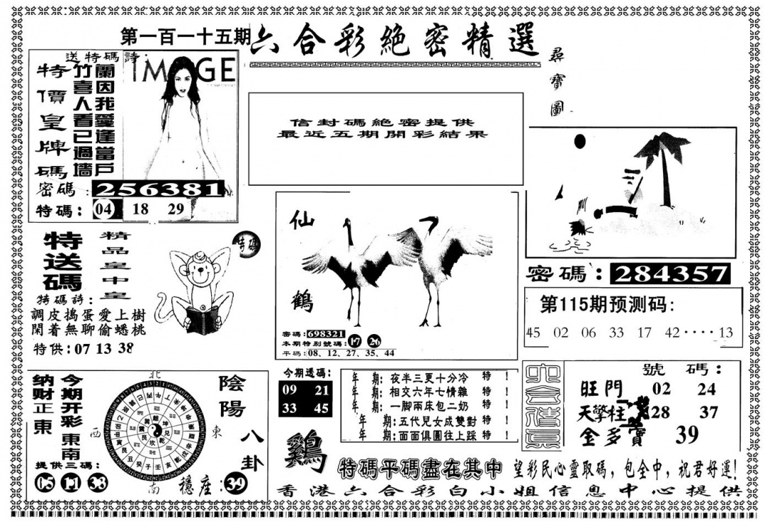 六合彩115期另版白姐绝密精选B(黑白)