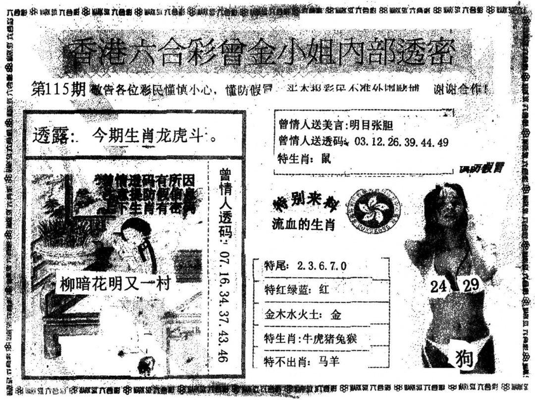 六合彩115期曾金小姐A(黑白)