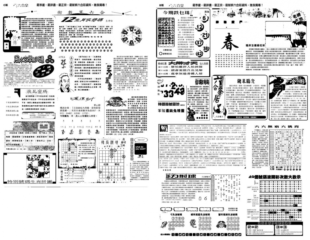 六合彩115期另版六合皇B(黑白)