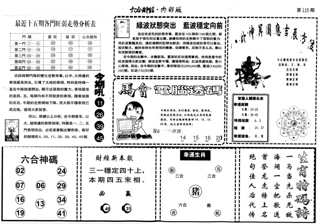 六合彩115期另版中财经B(黑白)