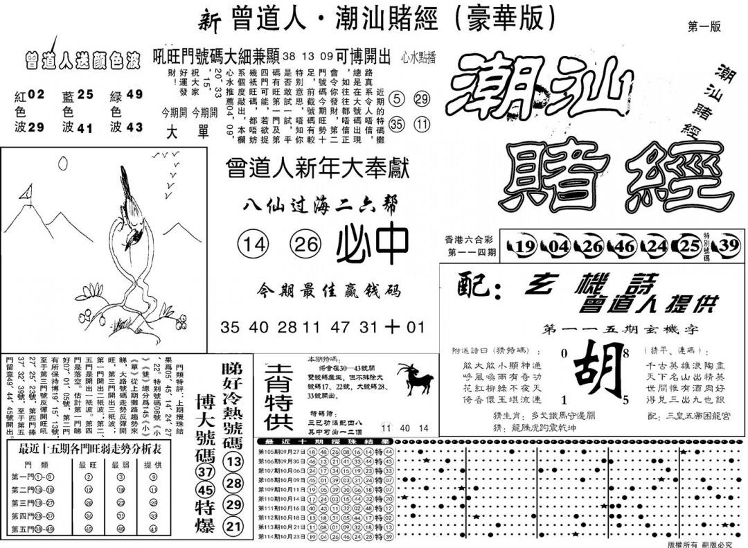 六合彩115期另潮汕赌经濠华版A(黑白)