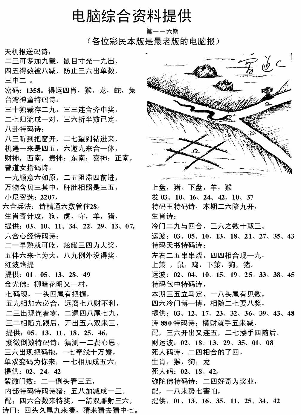 六合彩116期电脑综合资料A(黑白)