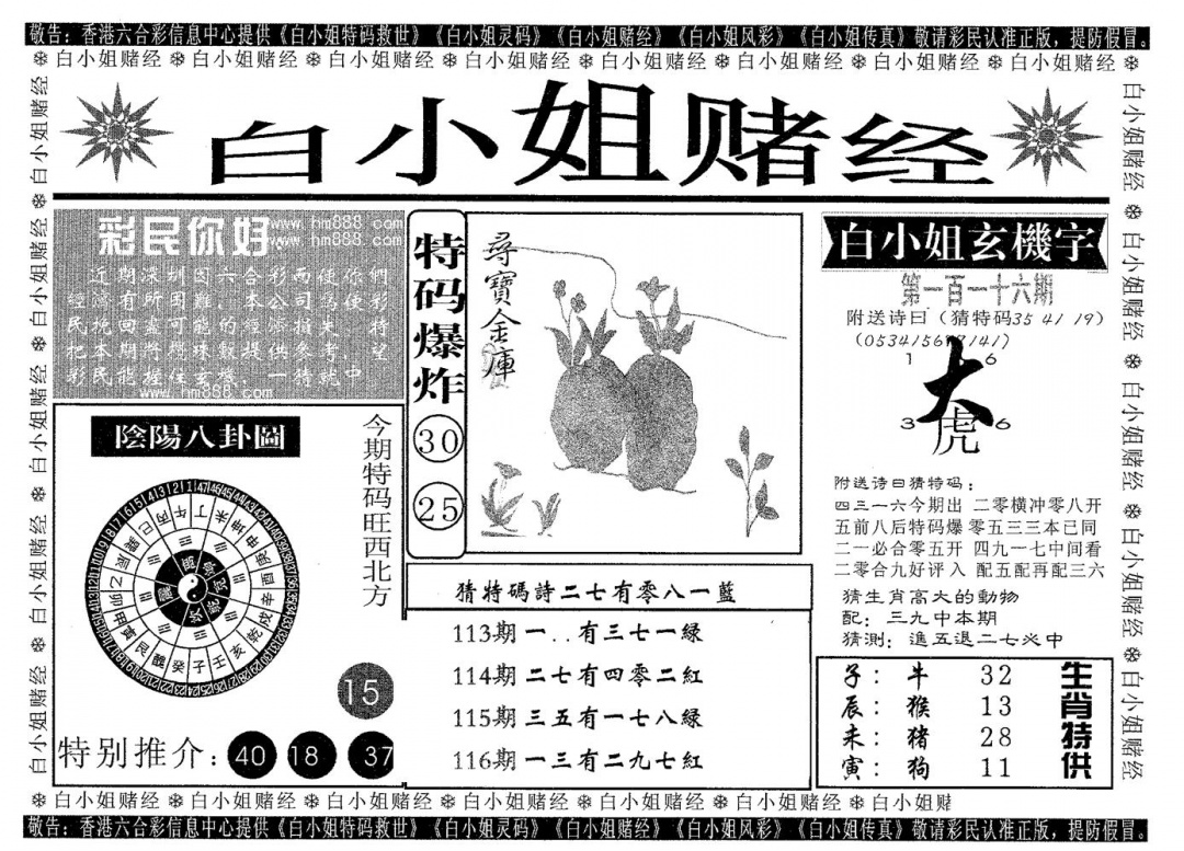 六合彩116期白姐赌经(黑白)