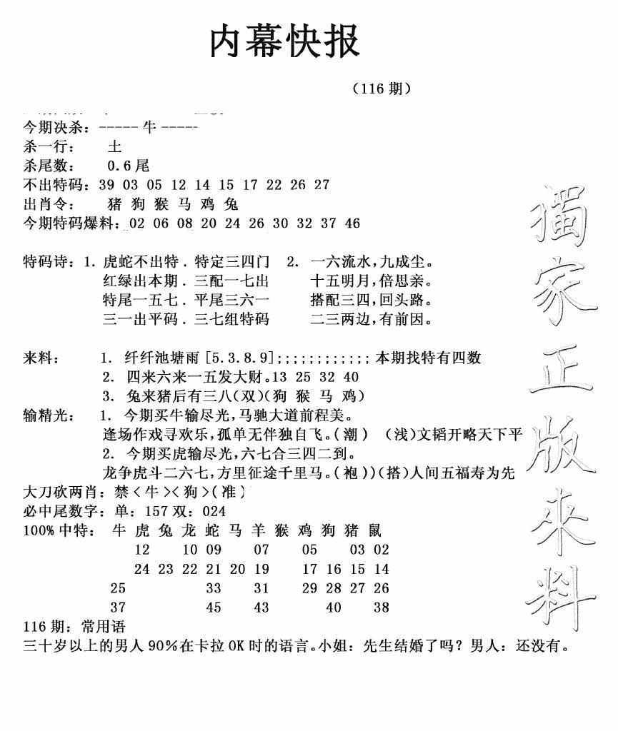 六合彩116期内幕快报(新图)(黑白)