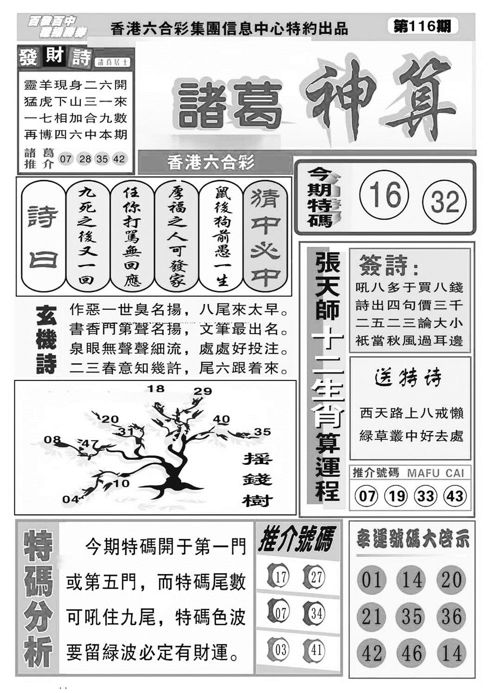 六合彩116期诸葛神算(特准)(黑白)
