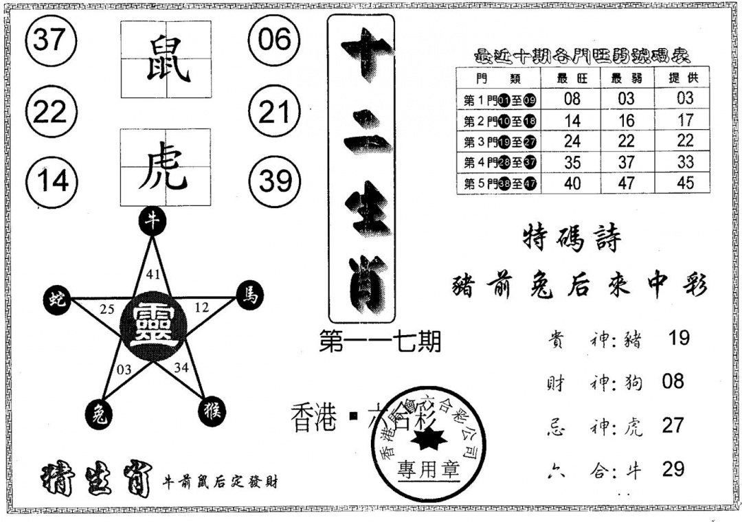 六合彩117期十二生肖(黑白)