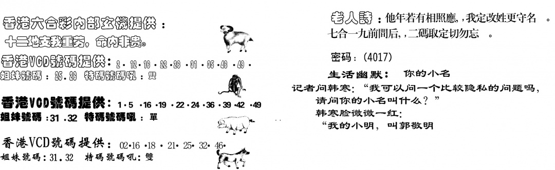 六合彩117期当日跑狗(黑白)