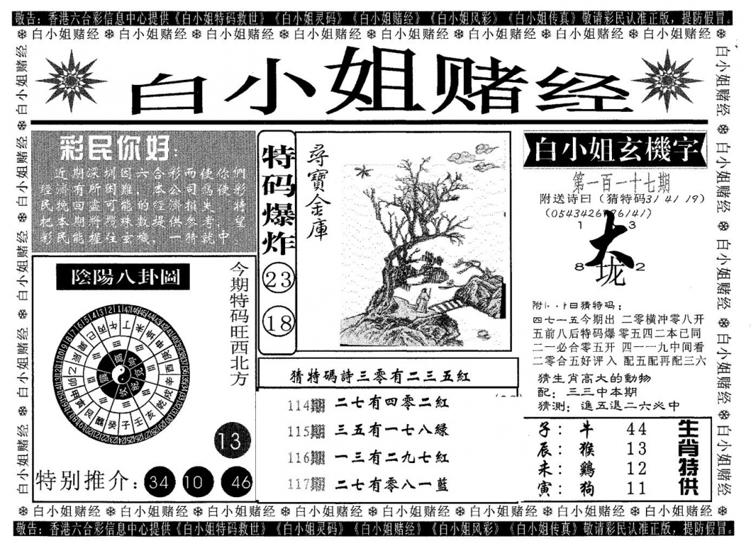 六合彩117期白姐赌经(黑白)