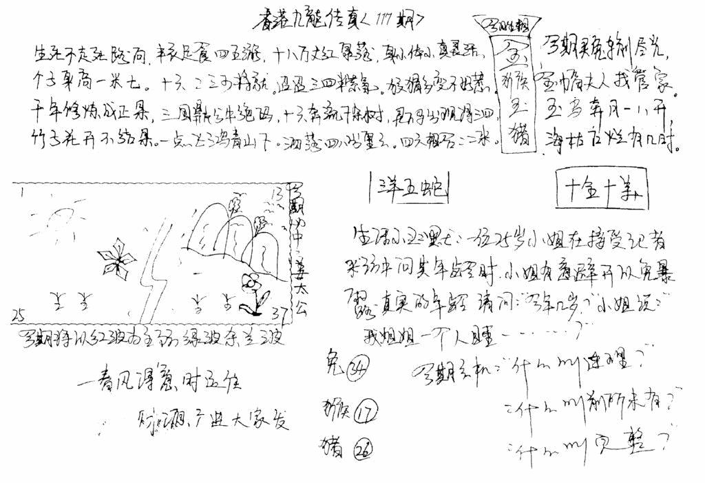 六合彩117期正版手写九龙(黑白)