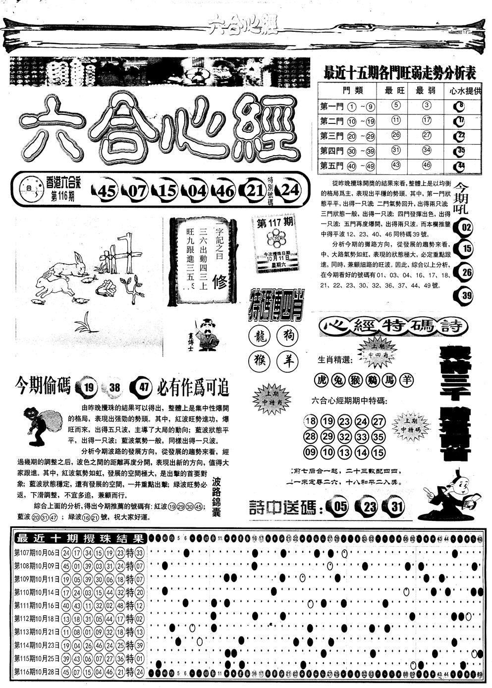 六合彩117期另版六合心经A(黑白)