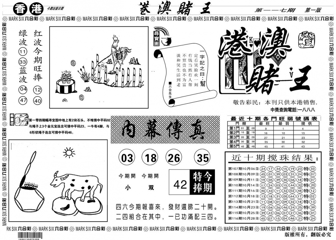 六合彩117期另版港澳赌王A(黑白)