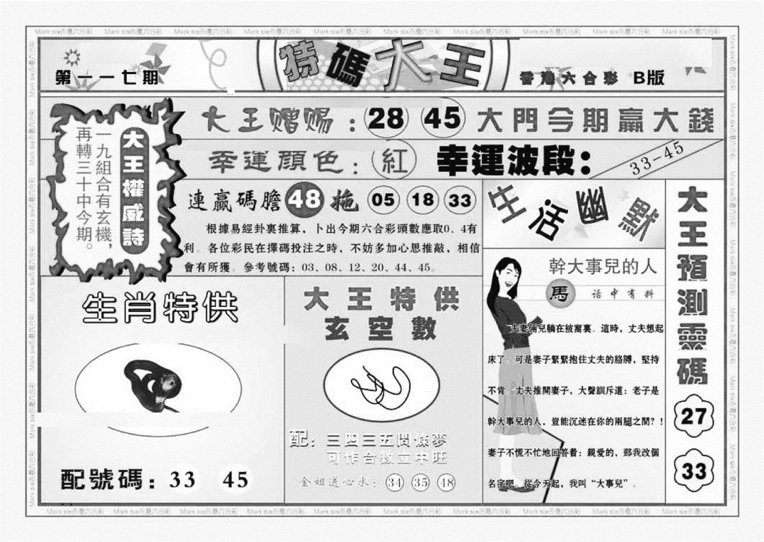 六合彩117期特码大王B（新图）(黑白)