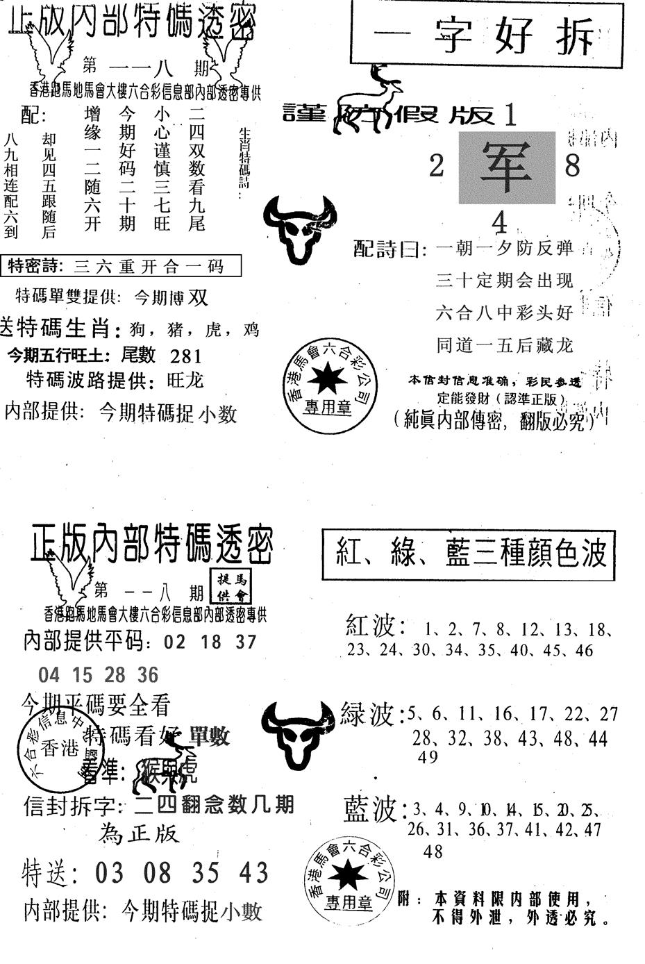 六合彩118期一字好拆(黑白)