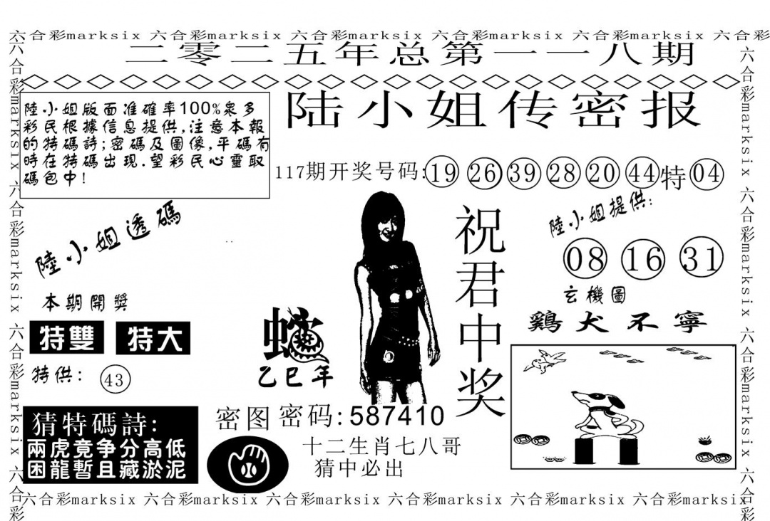 六合彩118期陆小姐传密A(黑白)