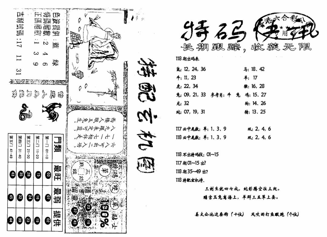 六合彩118期特快快讯+玄机图(新)(黑白)
