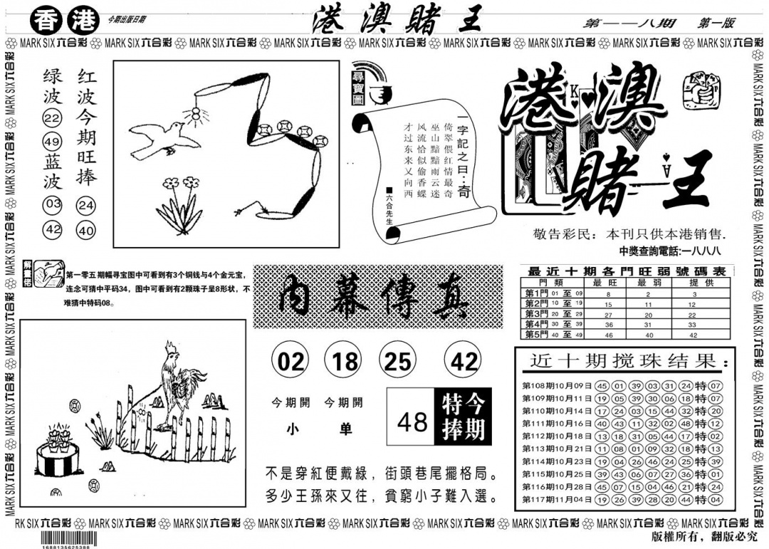 六合彩118期另版港澳赌王A(黑白)
