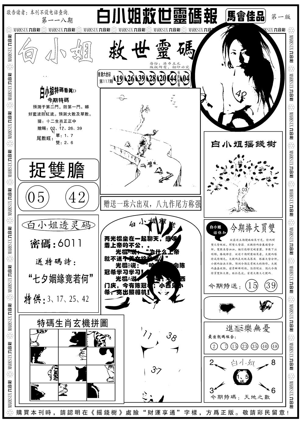 六合彩118期另版白姐龙卷风A(黑白)