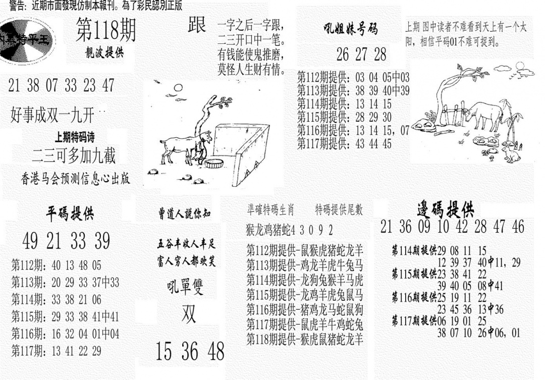六合彩118期内幕特平王(黑白)