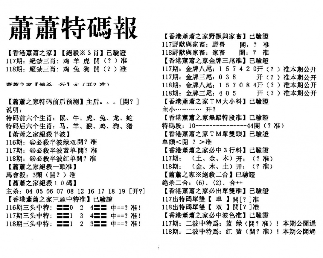 六合彩118期萧萧特码报(黑白)