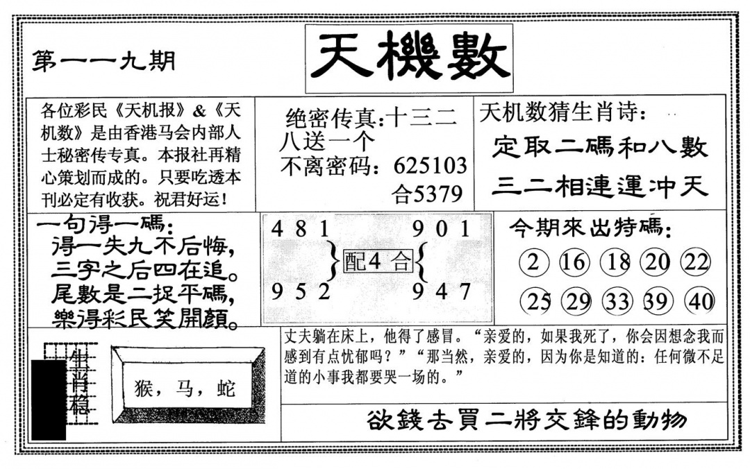六合彩119期天机数(黑白)