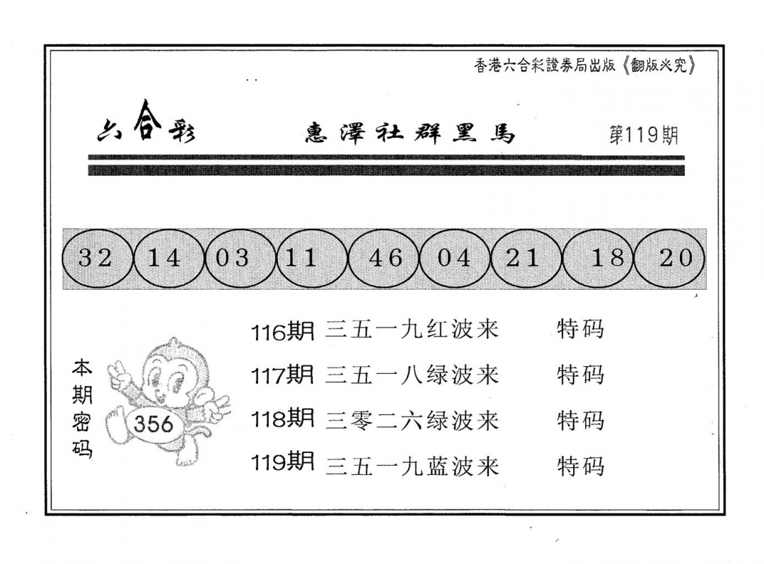 六合彩119期黑马(黑白)