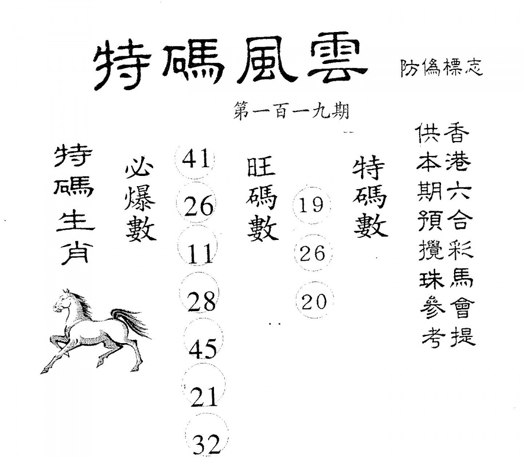 六合彩119期特码风云(黑白)