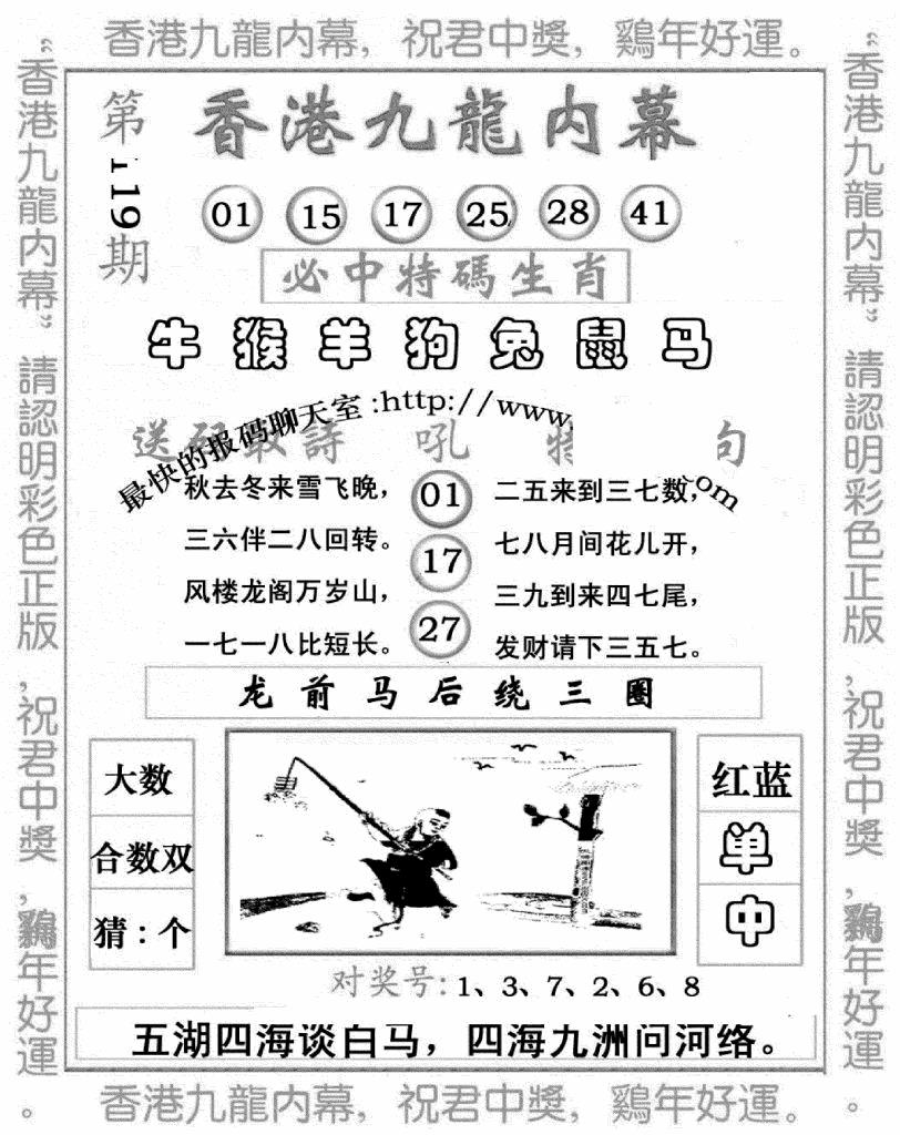 六合彩119期九龙内幕七肖图(新图)(黑白)