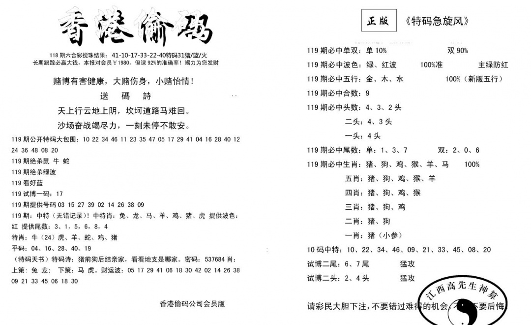 六合彩119期偷码单双(新图)(黑白)