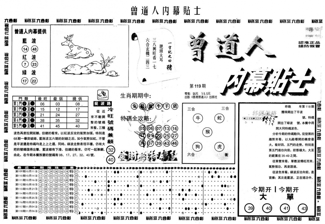 六合彩119期另内幕贴士A(黑白)