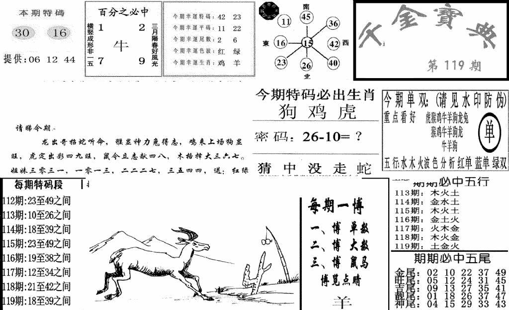 六合彩119期千金宝典(新图)(黑白)
