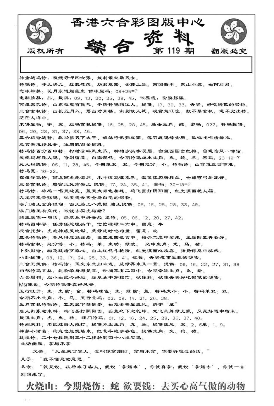 六合彩119期内部综合资料(特准)(黑白)