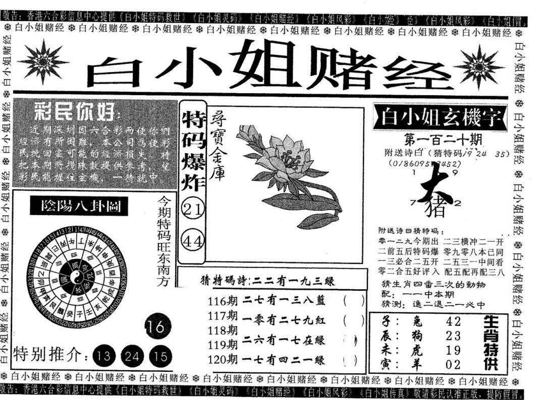 六合彩120期白姐赌经(黑白)