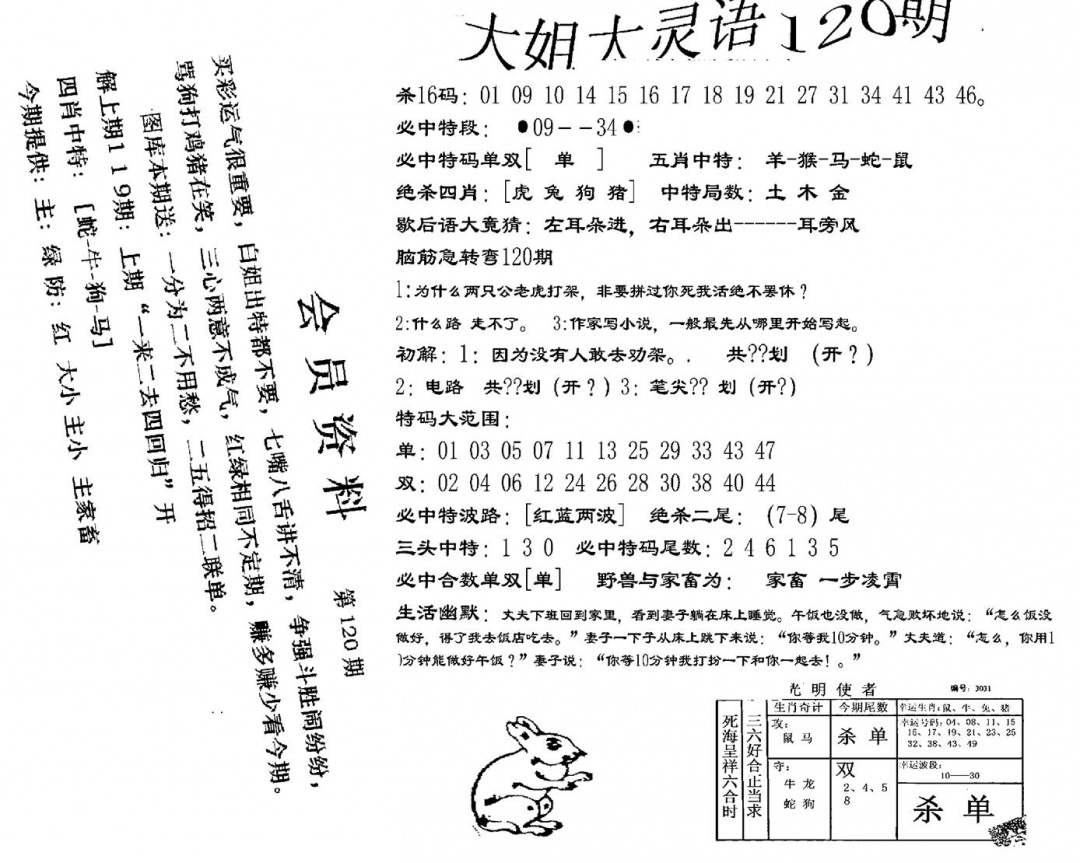 六合彩120期大姐大灵语报(新图)(黑白)