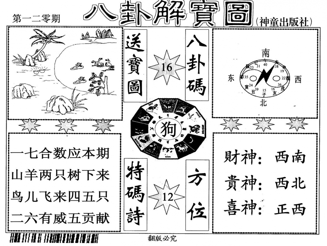 六合彩120期八卦解宝图(黑白)