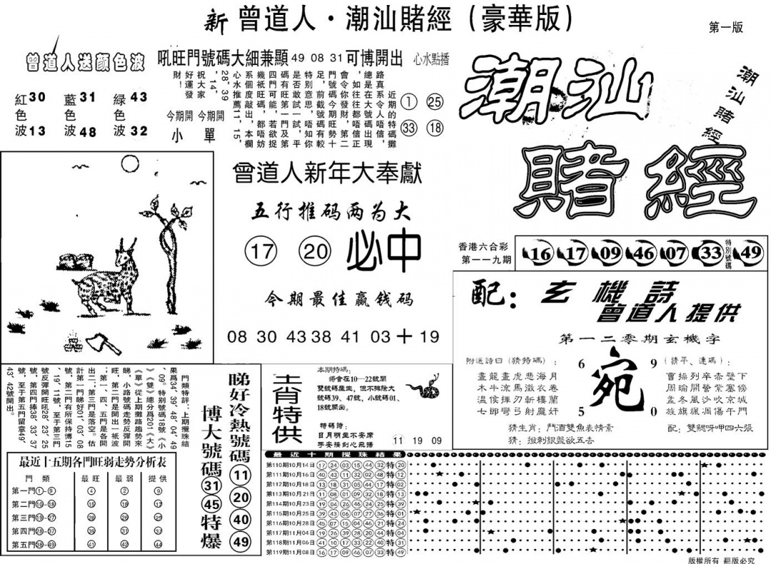 六合彩120期另潮汕赌经濠华版A(黑白)