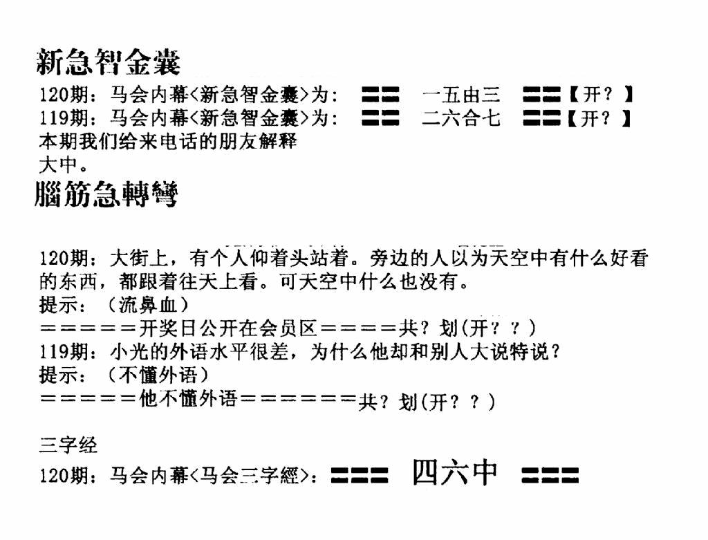 六合彩120期新急智金囊(黑白)