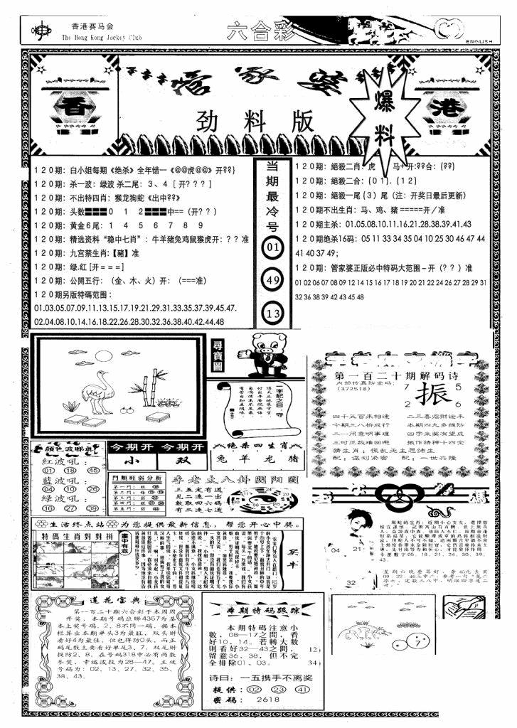 六合彩120期管家婆劲料版(新)(黑白)