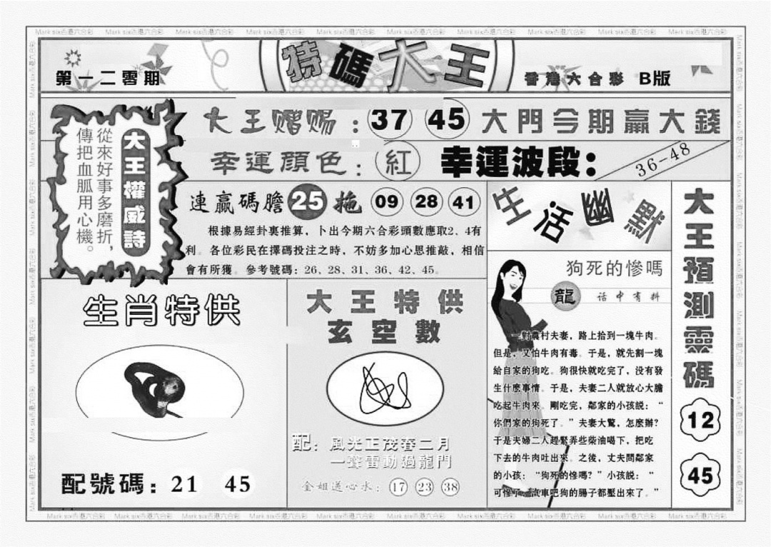 六合彩120期特码大王B（新图）(黑白)