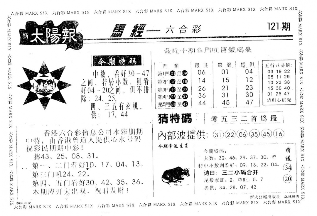 六合彩121期太阳报(黑白)
