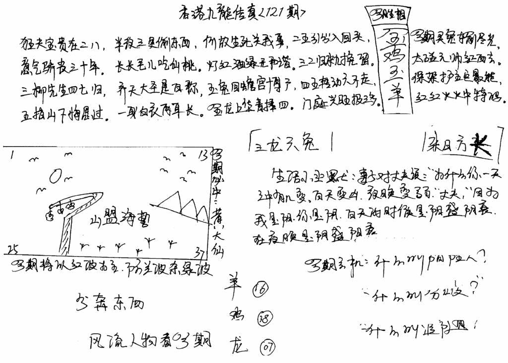 六合彩121期手写九龙内幕B(黑白)