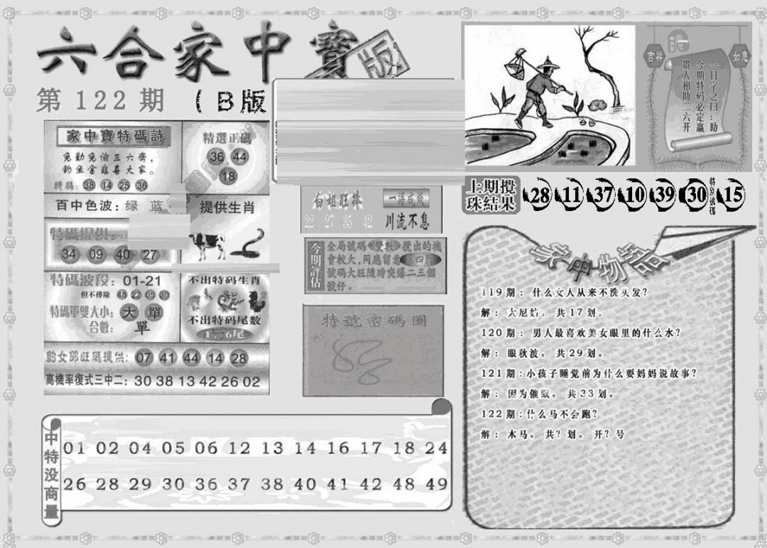 六合彩122期曾神童出世B(黑白)