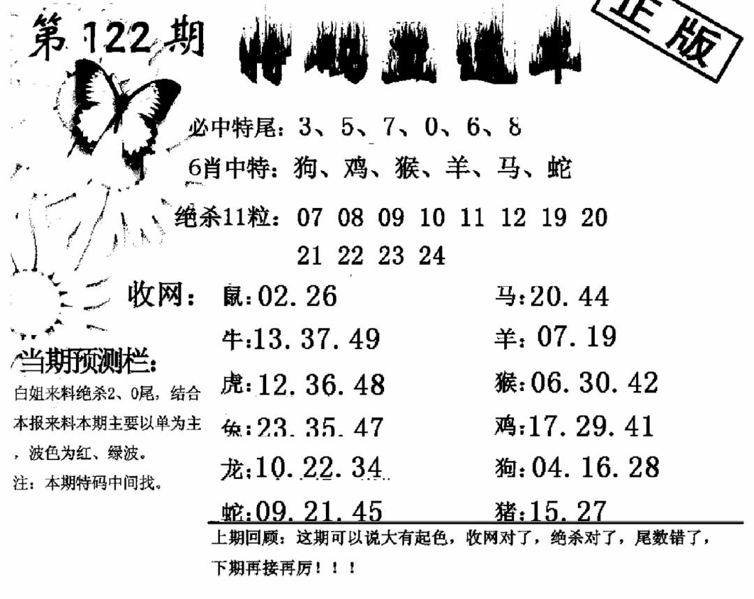 六合彩122期特码直通车(黑白)