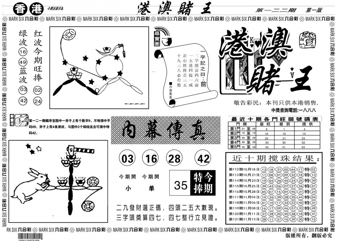 六合彩122期另版港澳赌王A(黑白)