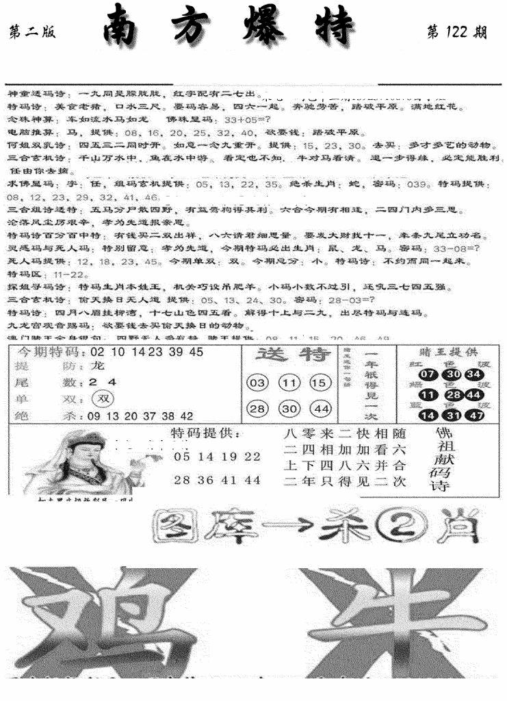 六合彩122期南方爆特B(新图)(黑白)